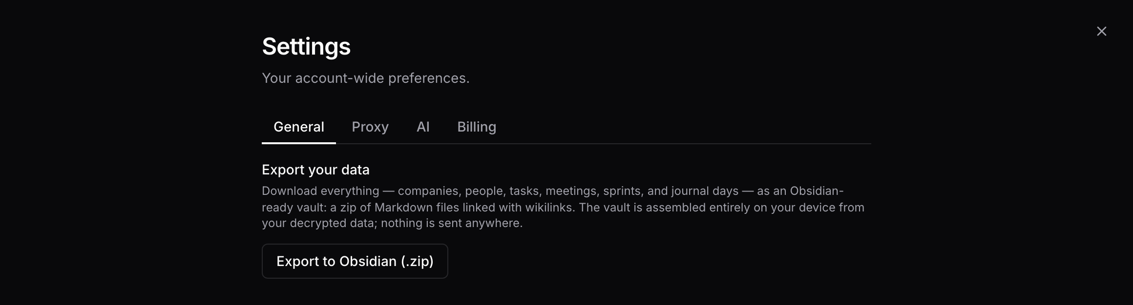 The export button in settings