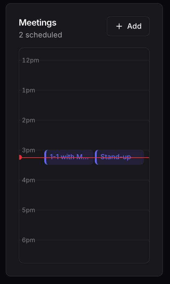 The journal's meeting timeline with synced events
